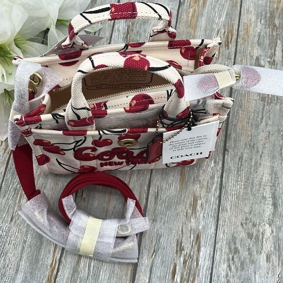 Coach Cargo Tote Bag 20 With Cherry Print Crossbody Bag Purse - Picture 7 of 9